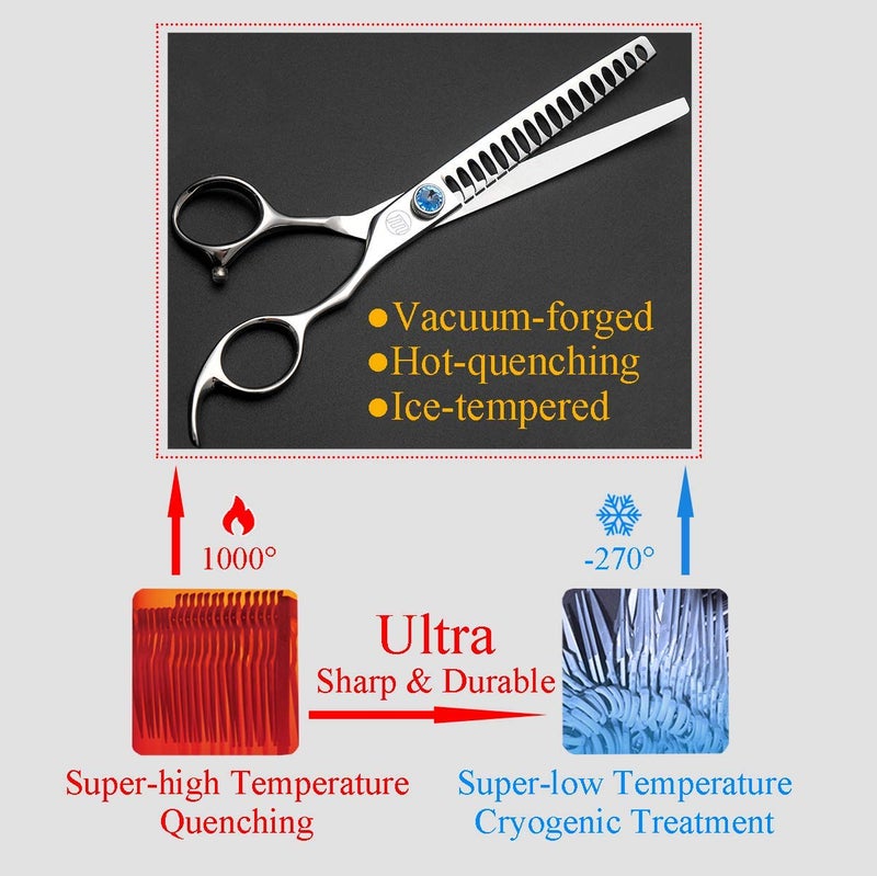 Moontay Professional 7.0" Dog Grooming Chunkers Scissors, Upward Curved Pets Grooming Thinning/Blending Shears - Japan 440C Stainless Steel for Pet Groomers or Family DIY Use 18 Teeth - Image 3